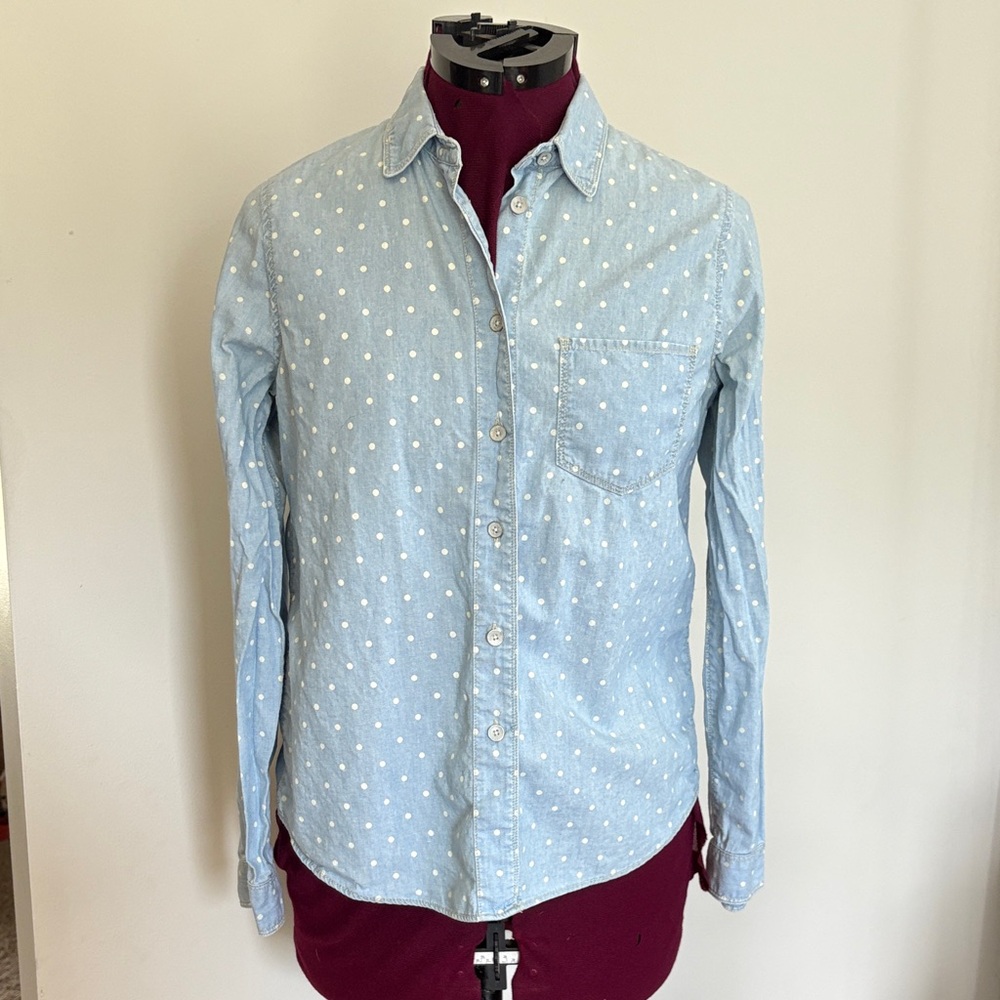 Madewell Blue Long Sleeve Button Up Polka Dot Shirt (Size S)